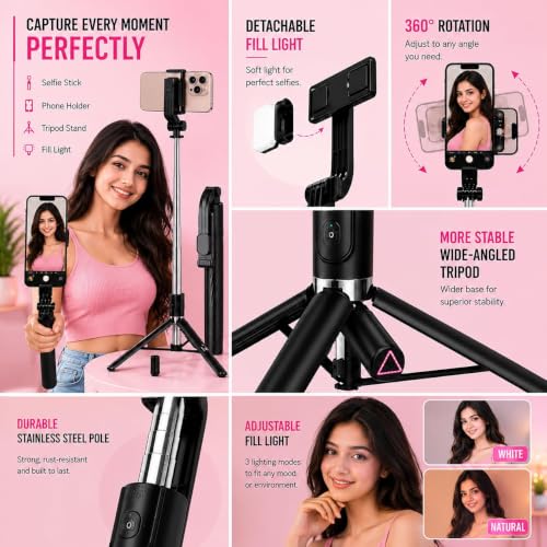 Image of NEW 2026 Tripod Stand for Phone 170 CM | 67 Inch Selfie Stick for Mobile |Multi-Functional Bluetooth Long Selfie Stick for Travel,Vlogging,Compatible with iPhone and All Smartphones