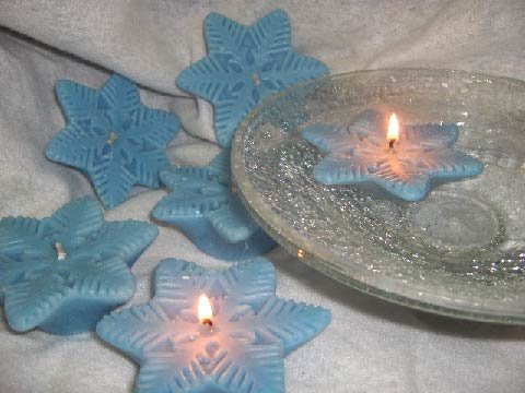 Light Blue Snowflake Floating Candles - Set of Three - Peppermint Scented