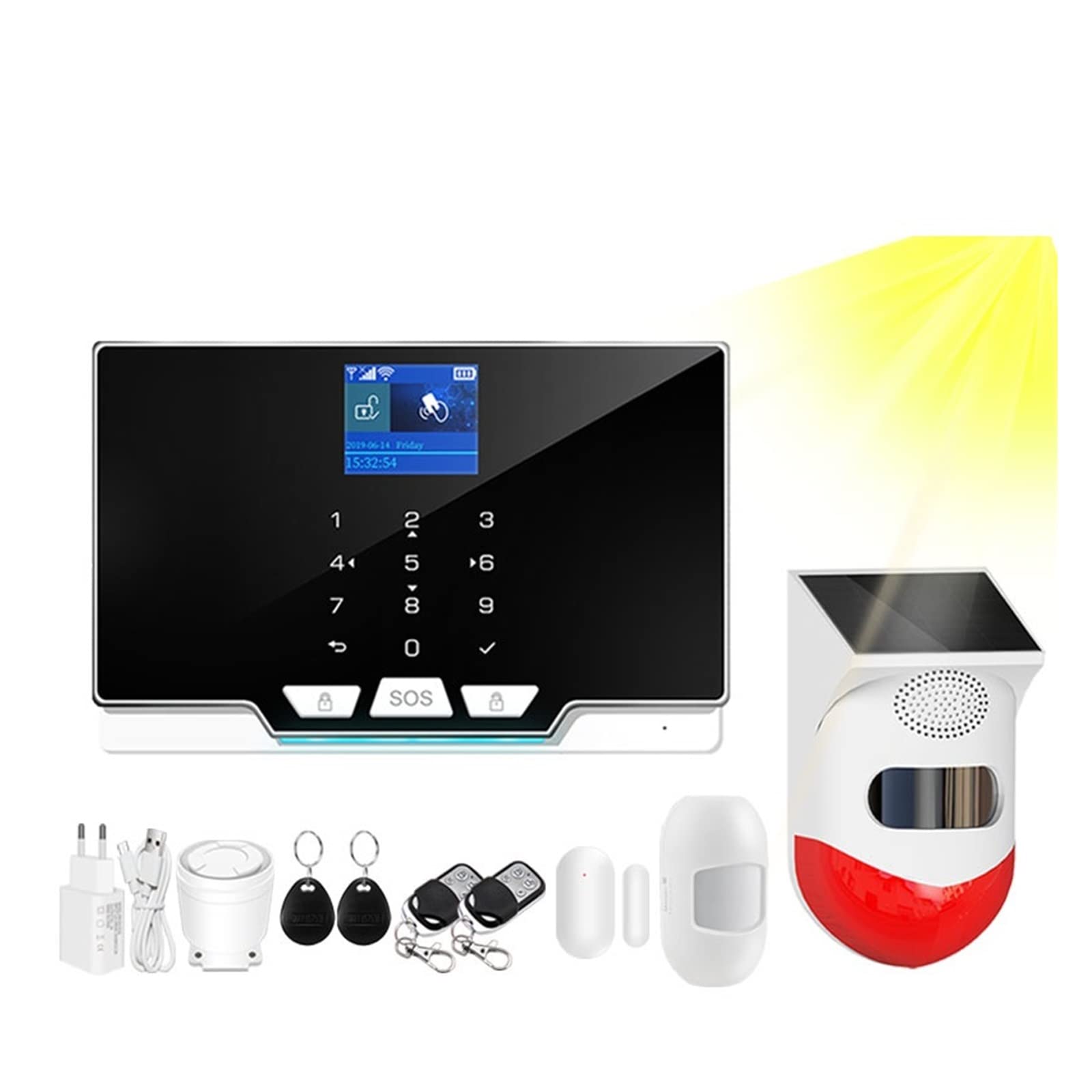 Kit Alarma Casa, Tuya Wifi GSM Sistema de alarma de seguridad for ladrones de hogares Rfid tft Touch Keyboard 11 Voces Compatible Smart Life(A)