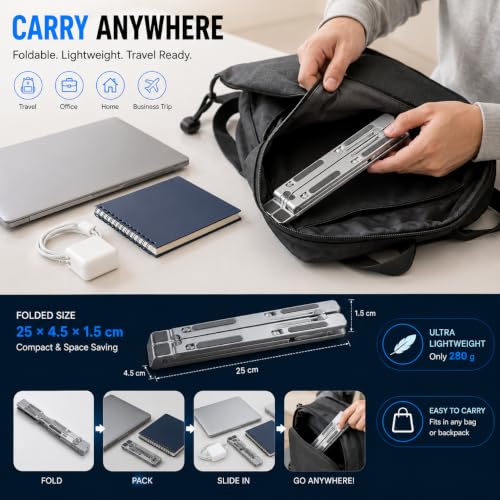 Image of Ergonomic Laptop Stand Aluminum, Foldable Height Adjustable Notebook Holder with Ventilation Design for MacBook, Dell, HP, Lenovo, ASUS & Acer