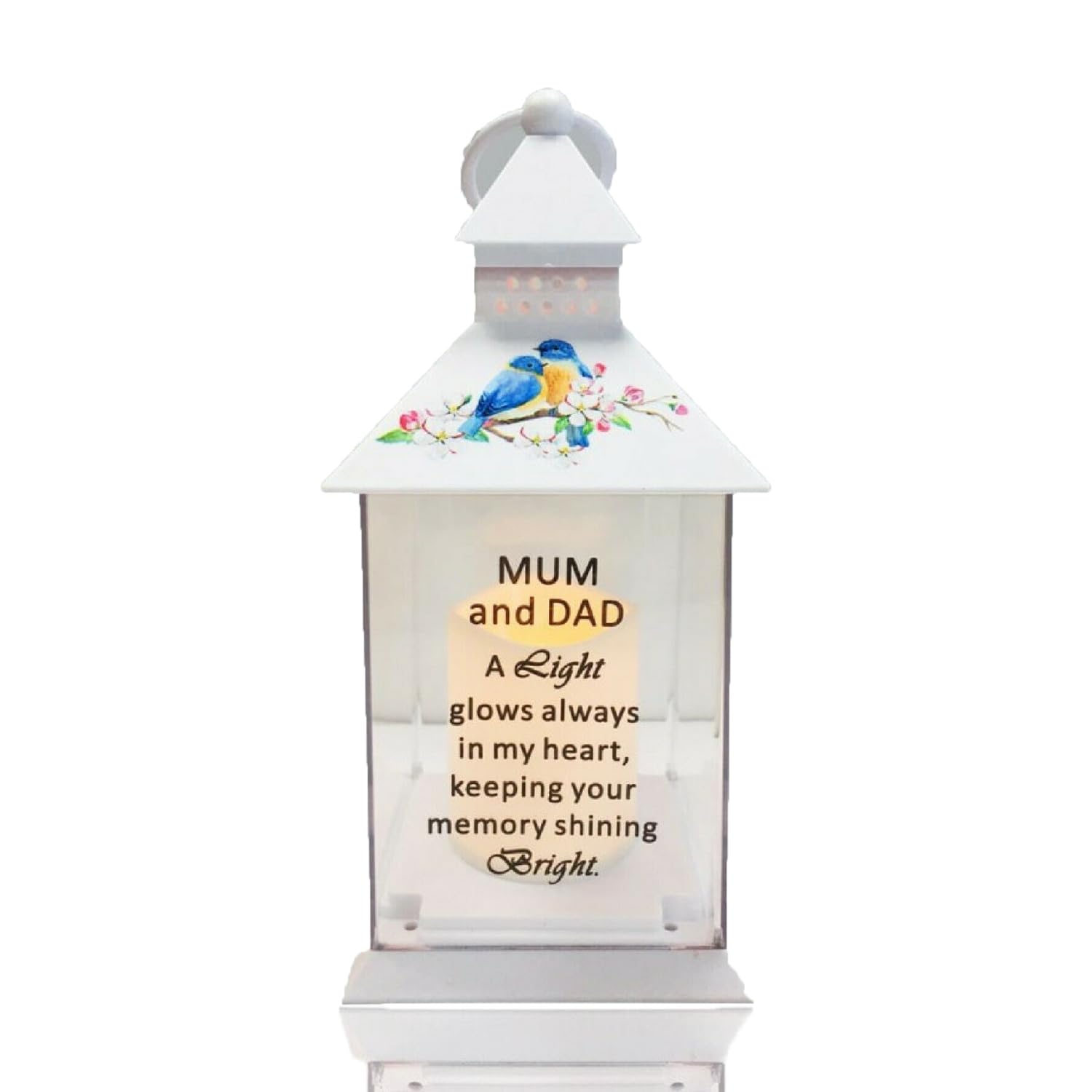 Yaldram Memorial Light-Up Lantern, Bird Floral Candle Graveside Memory Remembrance, Plaques in Loving Memory of Your Loved Ones (Mum and Dad) — image 1