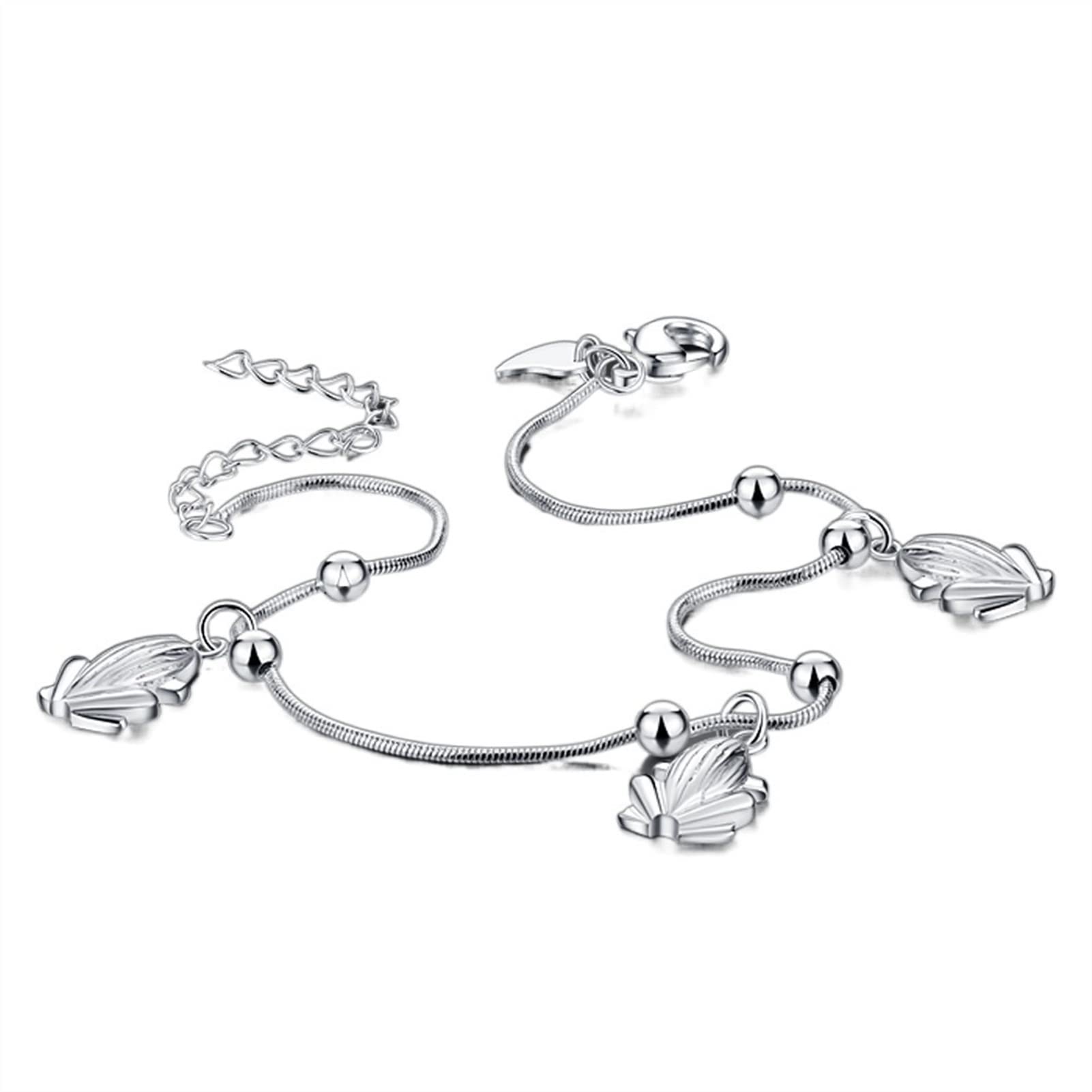 Fußkettchen/Fußkettchen Fußkettchen für Damen, modisch, schlicht, 925er Sterlingsilber, Damen-Fußkettchen, Armbänder, massives Silber, Doppelperlenketten, Strand, Barfußsandalen, Schmuck, Fußkettchen