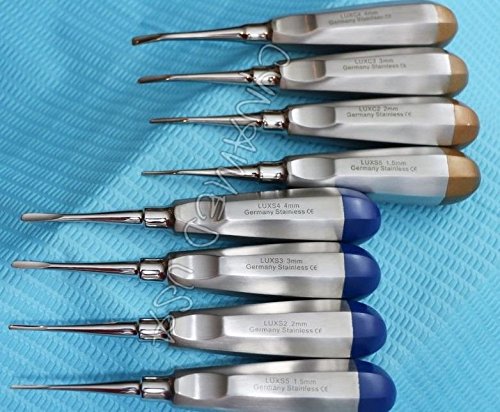 German 8 PCS 1.5MM to 4 MM Straight and Curved Dental Surgery Extraction LUXATING Elevator