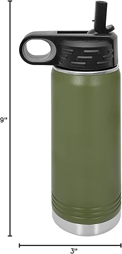 Miniatura 8 de LaserGram Botella de agua de doble pared con tapa abatible de 20 onzas con pajilla, cabeza de caballo 1, grabado personalizado incluido (verde