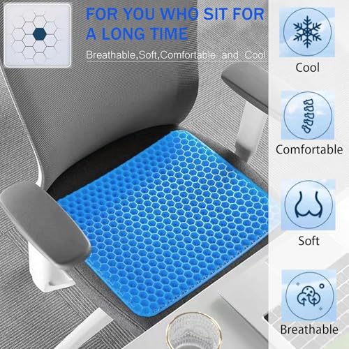 Image of Square Egg Seat Cushion for Long Sitting, (2.4 Inch Extra Thick) Soft & Breathable EggCushions for Pressure Relief, Chair Cushion for Hip Pain, Wheelchair with No Pressure Points-Blue,1PCS