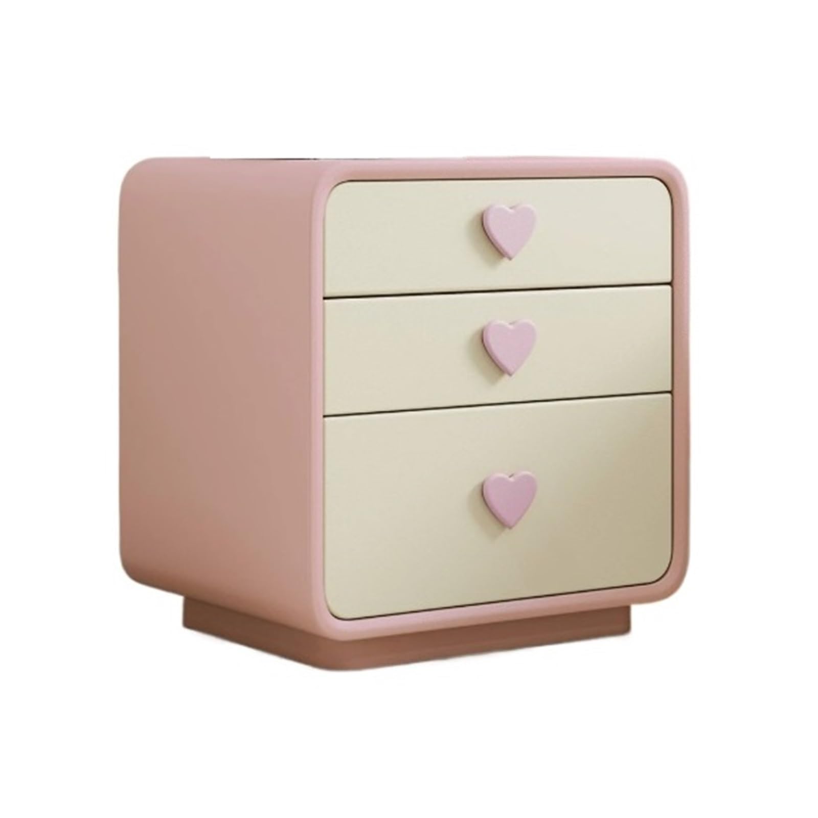HLHLOP777 Nightstand Small nightstand with three drawers and heart shaped handles Bedroom Furniture(Pink,Small)