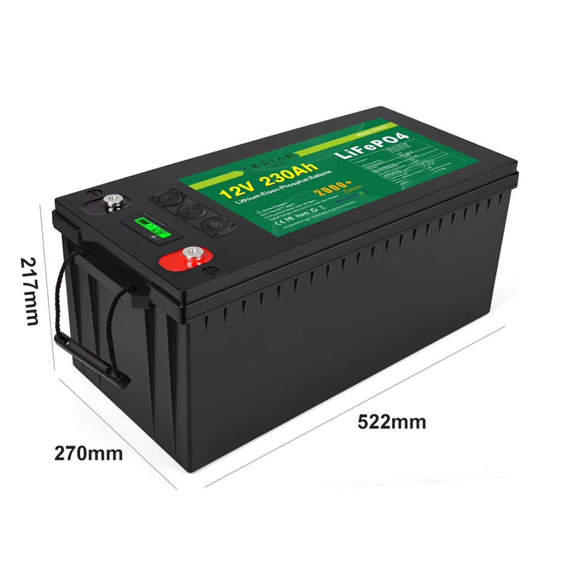 LiFePO4 Batería de 12 V 230 Ah 200 A de litio-hierro-fosfato batería para camping barco solar