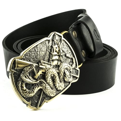 Leather Belt with Land of the free because of the brave belt buckle, Gadsden rattlesnake banner, Brave American buckle, USA western cowboy belt2