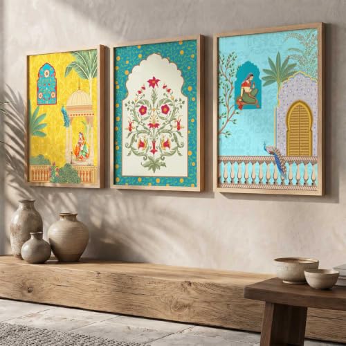 Image of kotart Indian Madhubani Wall Decoration | Madhubani Art With Frame For Living Room Bed Room Hotel Wall Decor Digital Reprint Set of 3 (19X25 inch)