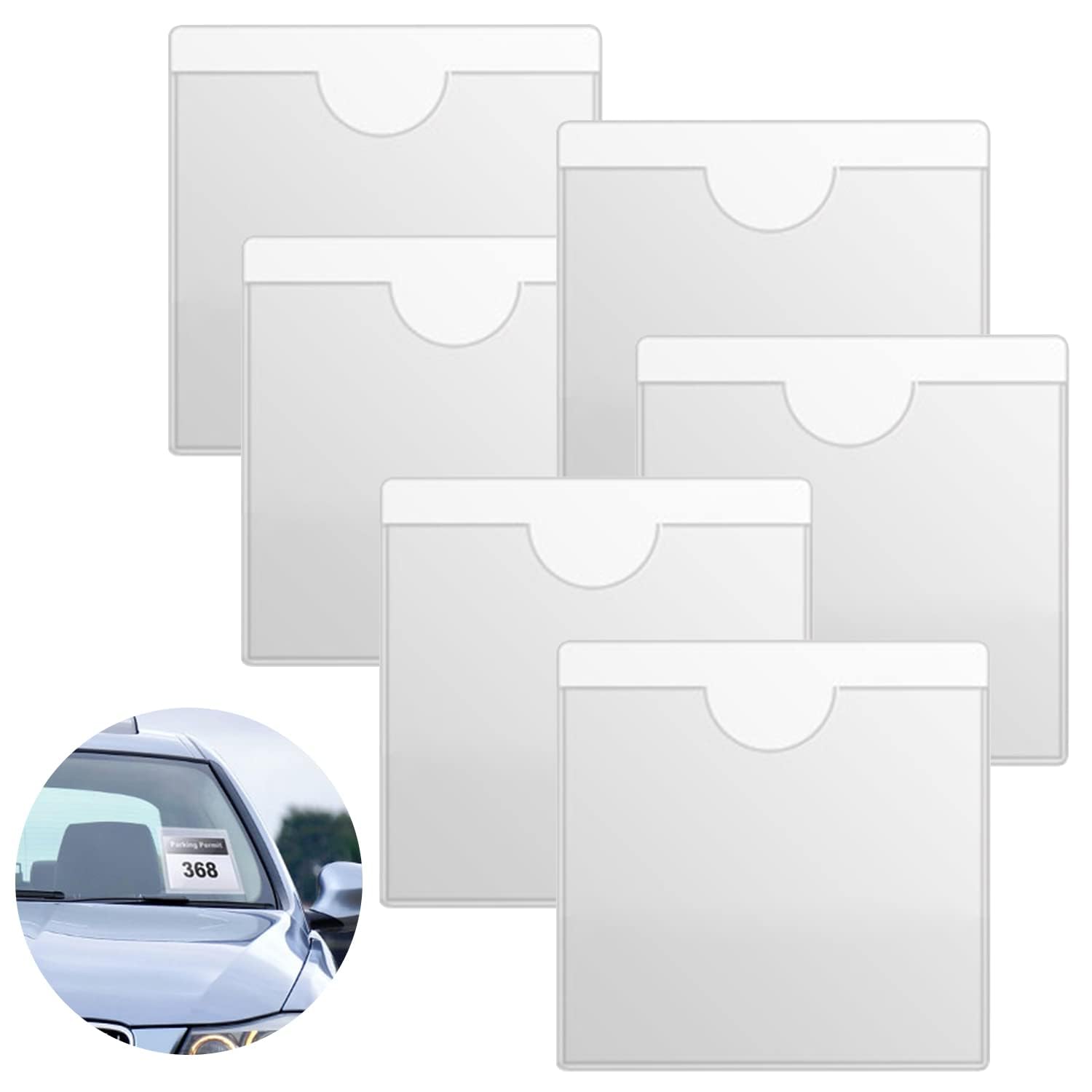 Favson 6 PCS Parking Permit Holder, Clear Self Adhesive Square Ticket Holders, Car Windscreen Card Holder Parking for Car,Caravan Windscreen, Photos Passports Business Cards(4.13 * 4.13 Inch)