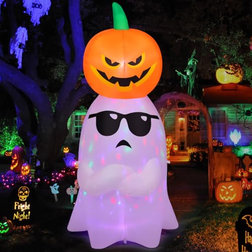 GOOSH 6.2 FT Halloween Inflatables Ghost with Pumpkin Outdoor Decorations Blow