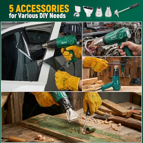 Image of SATA Heat Gun with LCD Display, Variable Temperature 120℉-1200℉ Hot Air Gun with Memory Function and One-Touch Cooling for Vinyl Wrap, Paint Remover, Heat Shrink and Crafts, Anti-Scald Air Nozzle
