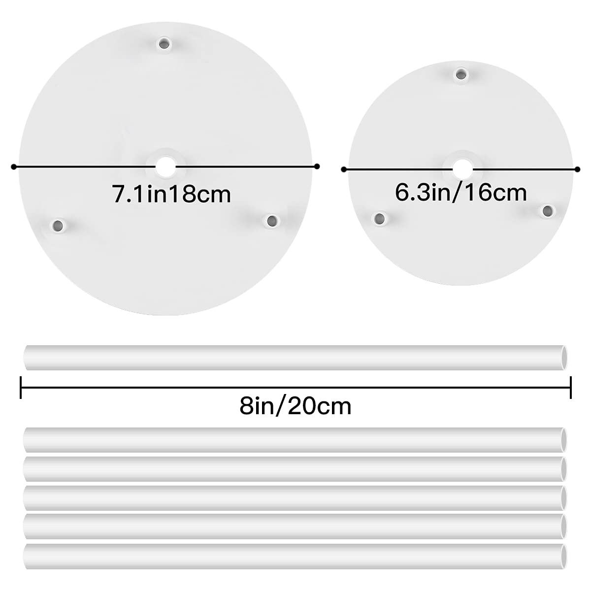 DOERDO - Set di piatti separatori per torte a 3 livelli e 9 pezzi in plastica, per la costruzione di torte a più livelli (12 cm, 16 cm, 18 cm