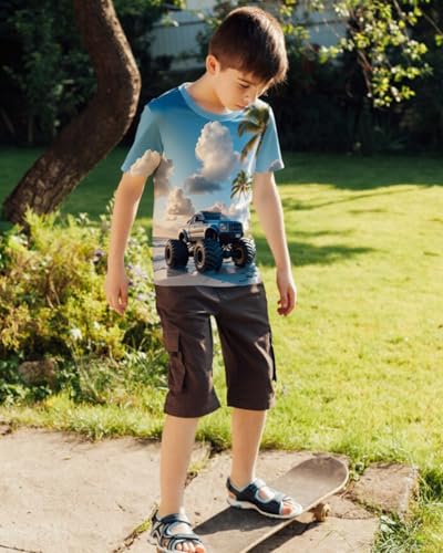 DDSOL Boys Monster Truck Shirt 3D Graphics Lightning Train Short Sleeve Tshirt Tops 4-10 Years2