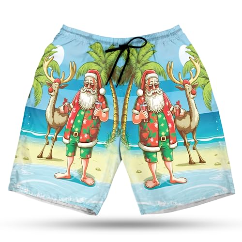 Men's Xmas in July Swim Trunks - Santa Claus Quick-Dry Hawaiian Swim Shorts for Men Series 26