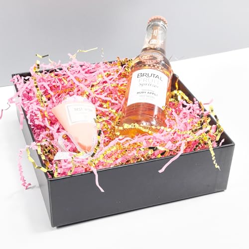 Amsthow Caixa de papel enrugado para presente de 1/2 libra de cesta de ouro e rosa recheio de grama