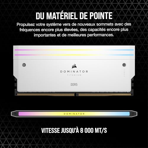 CORSAIR Dominator Titanium RGB DDR5 RAM 64GB (4x16GB) DDR5 6400MHz CL32 Intel XMP Mémoire Informatique Compatible iCUE - Blanc (CMP64GX5M4B6400C32W)