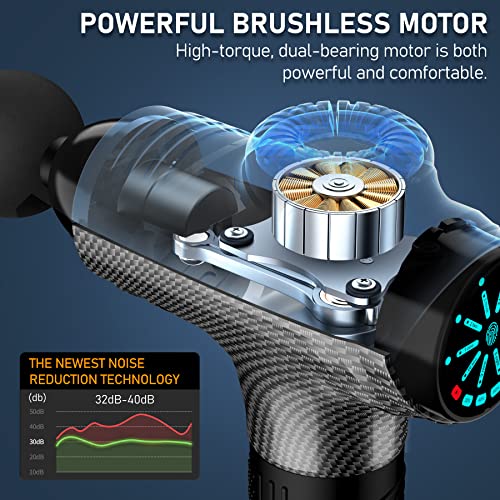 Raemao Massage Gun Deep Tissue, Back Massage Gun For Athletes For Pain Relief Attaching 8 Pcs Specialized Replacement Heads, Percussion Massager With 10 Speeds & Led Screen, Carbon #TOP2