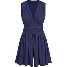 AUXDIO Women Summer Casual V Neck Romper Sleeveless Ruched Short Jumpsuits 2026 Beach Vacation Clothes