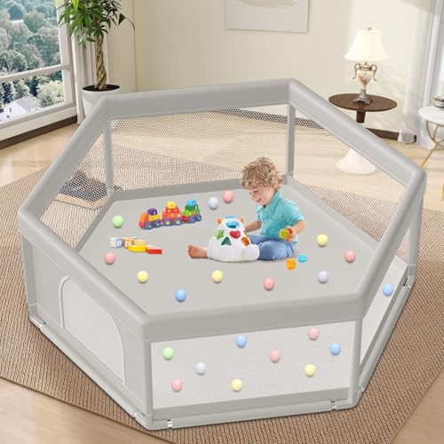 Image of Large Baby Playpen 65x65 Inch, Play Pens for Babies and Toddlers Hexagonal Type Baby Play Yards for Indoor & Outdoor with Breathable Mesh Anti-Fall