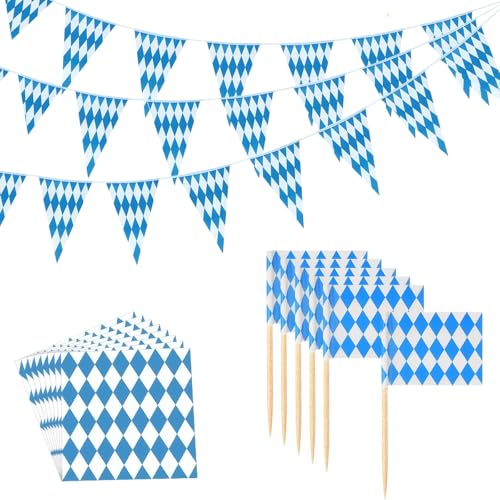 Oktoberfest Deko, Bayrische Oktoberfest Outdoor Party Dekoration Set, Bayern Deko Blau Weiß Raute Oktoberfest Partysdeko für Bierzelten Bier Festival München Bayern