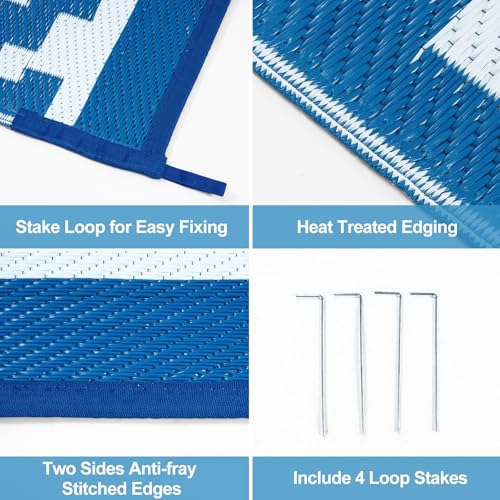 Anidaroel 6x9 Outdoor Rug Waterproof for Patio, Reversible Plastic Straw Outside Rug, Large Outdoor Area Rug for RV Camping, Deck, Balcony, Backyard, Picnic, Beach(Blue&Green, 6‘X9\')