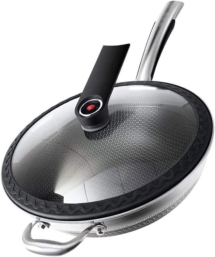 316L Stainless Steel Wok Household Non-Stick Pan, Double-Sided Screen Micro Pressure Cooker, Uncoated Gas Magnetic Stove, General Purpose 32cm Easy to Clean