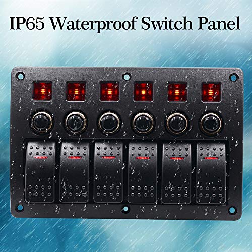 WUPP Boat Rocker Switch Panel Waterproof 6 Gang 3PIN & Circuit Breaker Overload Protection LED Switch Panel DC12/24V ON-Off Aluminium Switches for Marine RV Car Truck Trailer, Christmas Gift Idea - Thumbnail 5