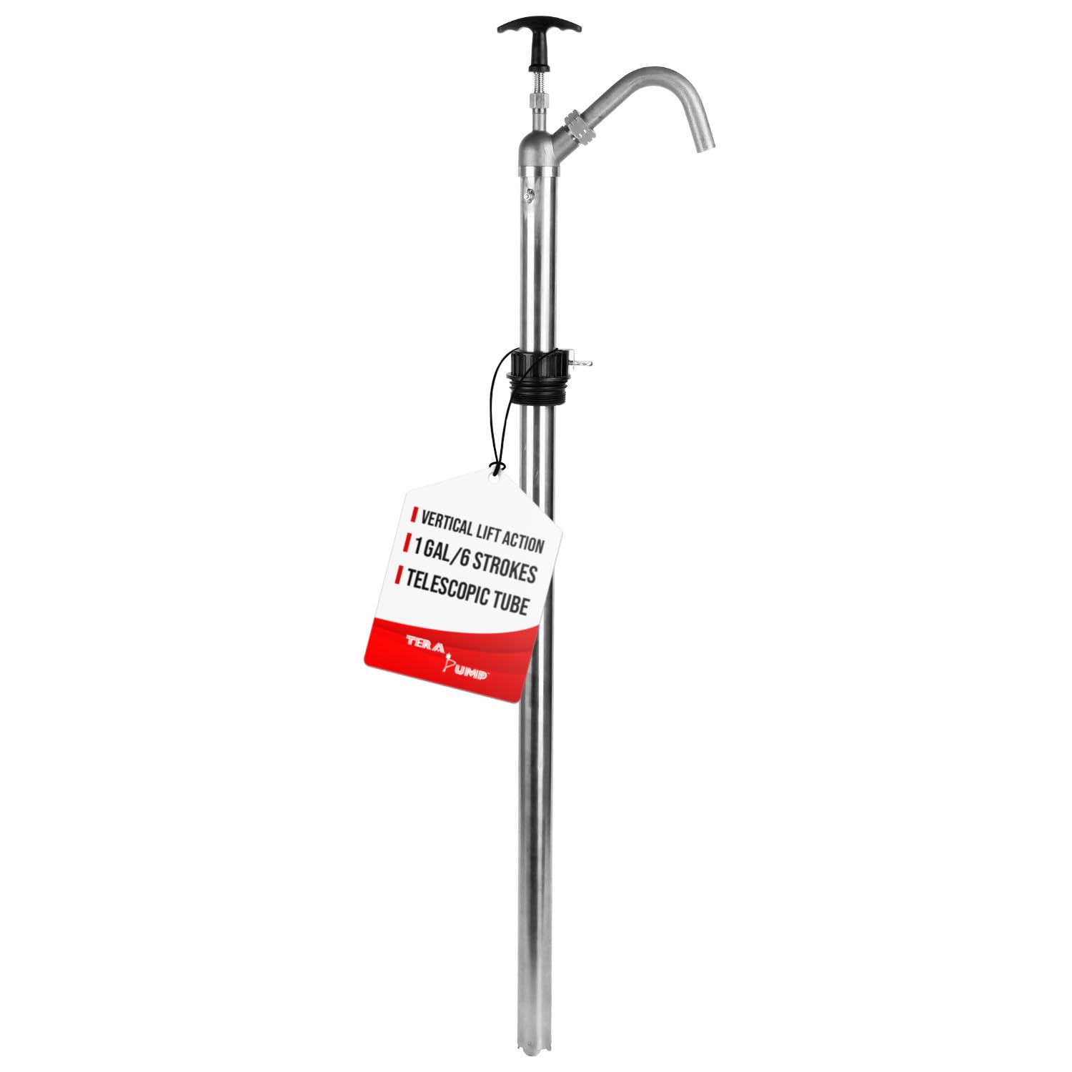 TERA PUMP Heavy Duty 316 Stainless Steel Vertical Manual Drum Pump Self Priming Fits 15-55 Gallon For Diesel, Kerosene, Acetone, Chemicals, Solvents, Etc.
