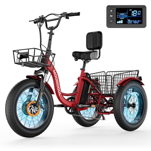 Image of MOONCOOL Electric Tricycle for Adults, 20 inch x 4 inch Fat Tire Electric Trike, 48V 500W Motorized Electric Bicycle Bikes, 3 Wheels 7 Speed Ebike with Removable Battery, Aluminum Frame & Large Basket