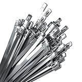 Stainless Steel Zip Ties 100PCS 11.8 Inch Heavy Duty Metal Self Locking Cable Ties for Chain Link Fence, Exhaust Wrap, Thermal Insulation, Outdoor, Industrial Use