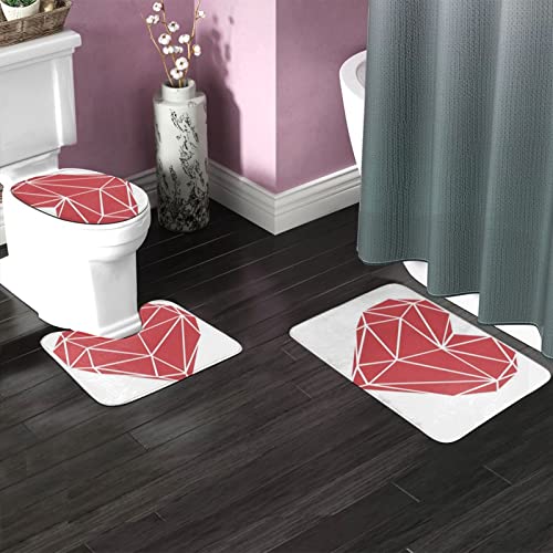 DIRYKILP Badematte + Konturmatte + Toilettendeckelbezug, Geometrische Diamant Herz 3 Stück Badematten Set, mit rutschfester Klebeunterseite – Bild 3