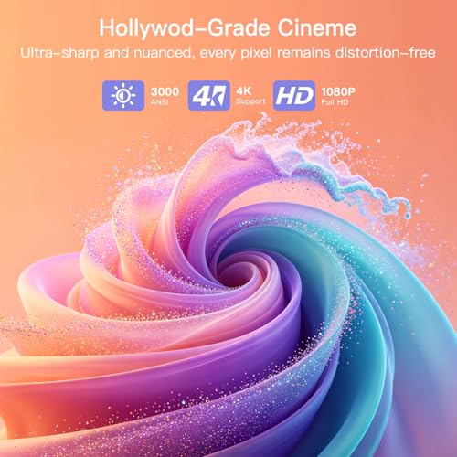 Image of Auking 3000ANSI 4K Outdoor Projector with WiFi and Bluetooth, 6D /4P Keystone, 50% Zoom, 300 inch Movie Projector for Laptop /HDMI /USB /TV Box /Android /iOS