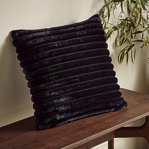 Image of Catherine Lansfield Cosy Ribbed Faux Fur 45x45cm Cushion Black