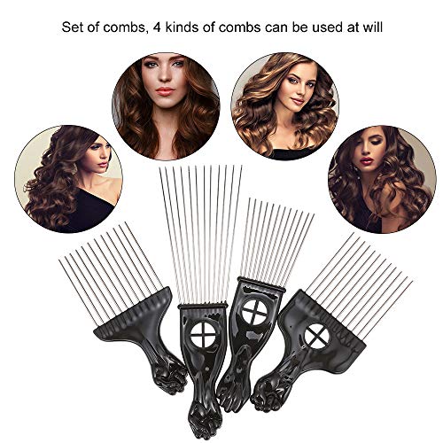 KKmoon 4 PCS Conjunto de pente preto de metal Afro penteado penteado cabelo encaracolado terno preto