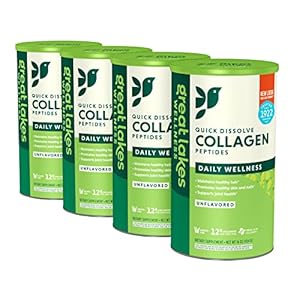 Great Lakes Wellness Collagen Peptides Powder for Skin, Hair, Nails, Joints & Digestion – Unflavored – Quick Dissolve Hydrolyzed, Non-GMO, Keto, Kosher – 16oz – 4 Pack – Packaging May Vary