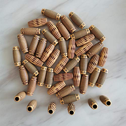 60Pcs Dreadlocks Beads Wood-Like Hair Jewerly Imitation Wood Long Tube Beads Hair Accessories For Braids Twists Locs Diy Craft Barrel Beads #TOP6