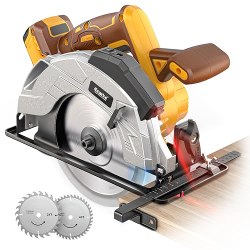 Ecarke 7-1/4 Cordless Circular Saw Compatible with DeWalt 20V Battery 5000 RPM Electric Circular Saw with Laser Guide 2 Blades (24T & 40T) 045 Bevel 2-1/4 Cutting Depth (Tool Only)