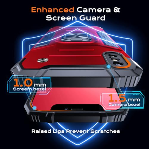 Image of Anqrp Heavy Duty Case for iPhone X /XS Case with Enhanced Ring Holder Grip Stand, Military Grade Shockproof Rugged Drop Protective Silicone Hard Slim iPhone X /XS Phone Case Cover,Corail Red