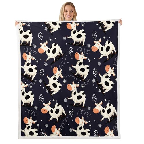 Erosebridal Cow Print Fleece Blanket Western Animal Throw Blanket for Child Teens Men,Farm Animals Bed Blanket Wildlife Hand Drawn Fuzzy Blanket Cowboys Bed Chair Decor 60