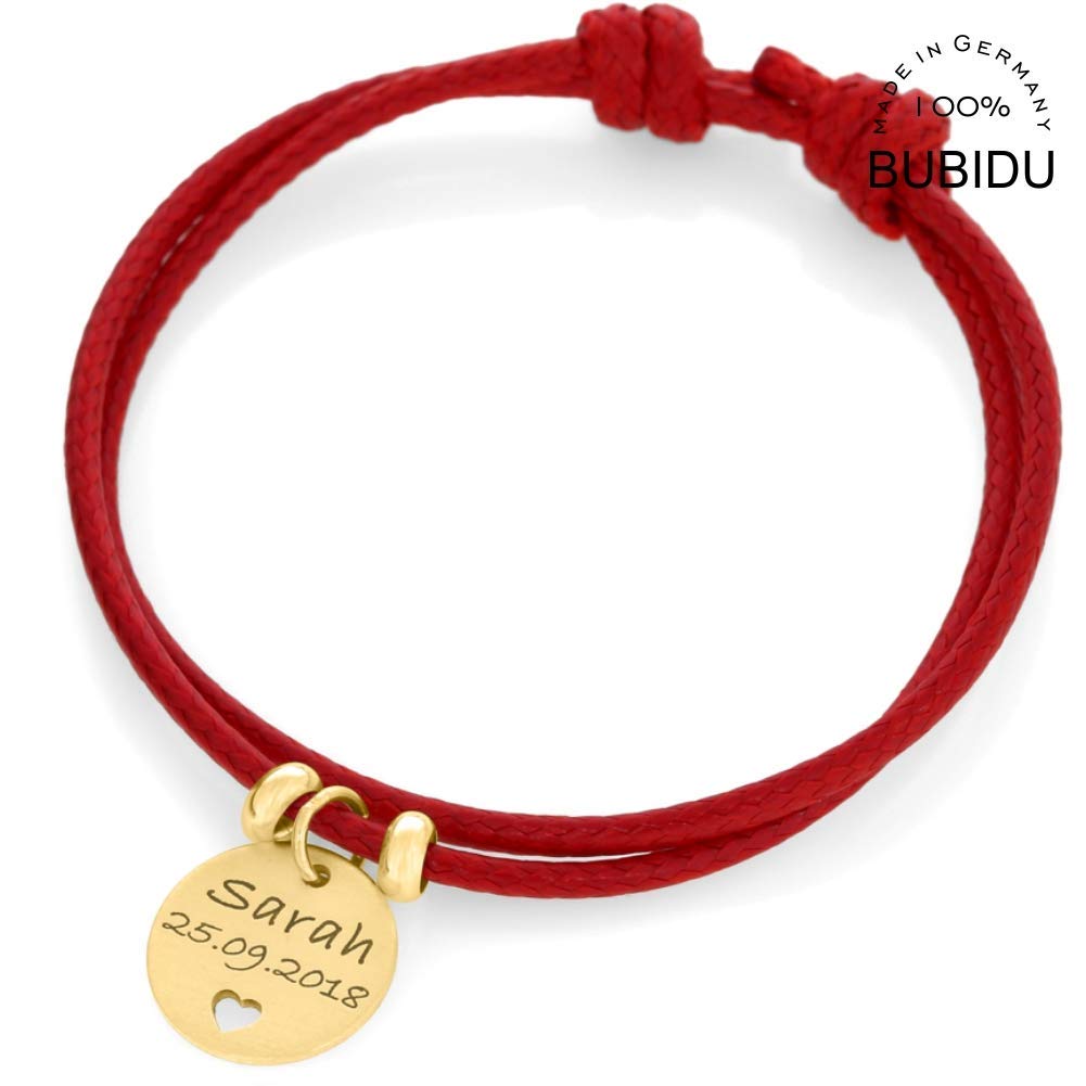 Armband Rot Gold Gravur Kinder Armband mit Namen Herz Namensarmband Geburt Geschenk Mama Mutter Freundschafts Band Größe | HANDMADE IN GERMANY
