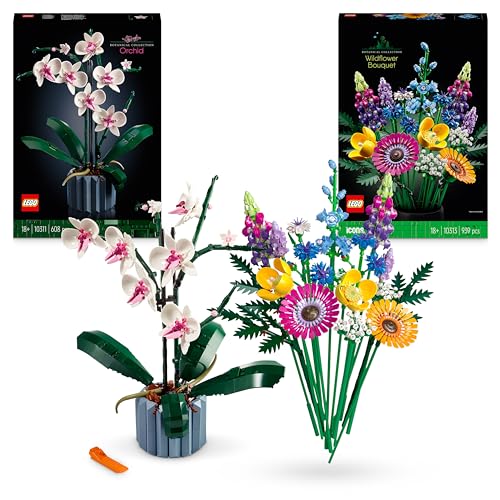 Bundle of LEGO 10313 Icons Ramo de Flores Silvestres + LEGO 10311 Icons Orquídeas, Flores Artificales, Decoración Casa y Oficina, Kit Manualidades Adultos, Colección Botanical