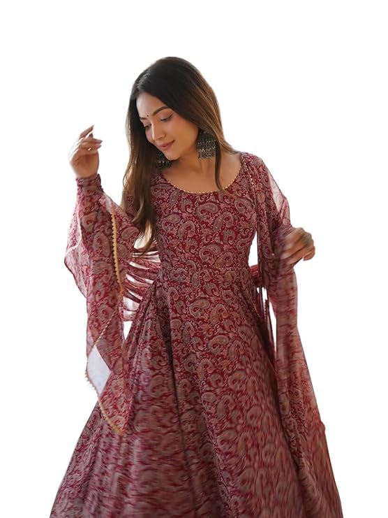 KDWomen's Organza Anarkali Floral Printed Kurta Pent Set with Dupatta Set Anarkali Kurti for Women| 100% Georgette