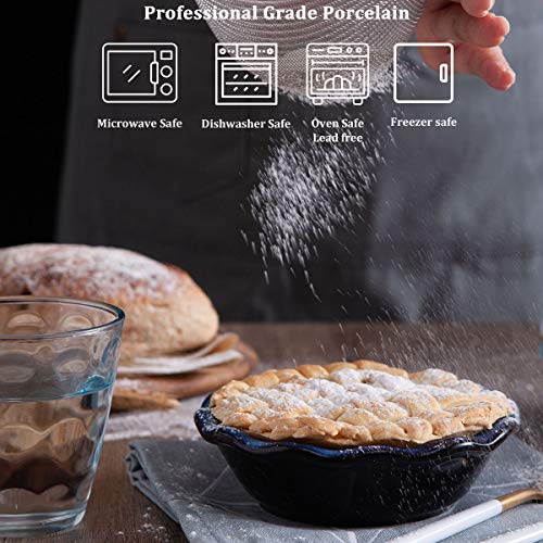Porcelain Individual Mini Pie Pans With Ruffled Edge, 5 inch Quiche Cake Tart Pan Round Baking Dish, Set of 4, Reactive Glaze Nebula Blue -Jemirry - Thumbnail 7