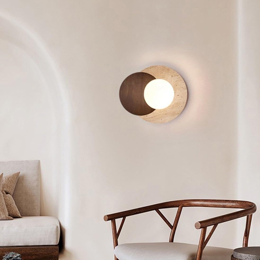 Lampada da Parete Moderna Forma Geometrica Rotonda In Marmo Beige 30 cm