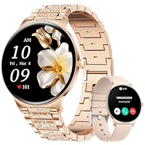 LIGE Smartwatch Damen 1.43″ AMOLED Rund Touchscreen mit Telefonfunktion, Fitnesstracker Damen 120+Sportmodi/IP68/SpO2/Herzfrequenz/Menstruationszyklus Diamond Smart Watch für iOS Android (Rosegold)
