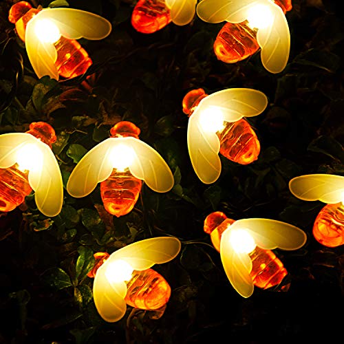 AOPMET Solar String Lights, 30 led Solar Bee Lights, Fairy Lights, 23 ft Solar Garden Lights,2 Modes Solar Flower Lights for Outdoor, Home, Lawn, Wedding, Patio, Party and Holiday Decorations, 2-Pack