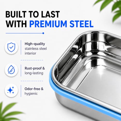 Image of Insulated Stainless Steel Lunch Box Combo Set 800ml with Airtight Leak-Proof Clip Lock Lid, Durable Lightweight Tiffin Box for Office School College Travel, Easy to Clean (Pack of 3)