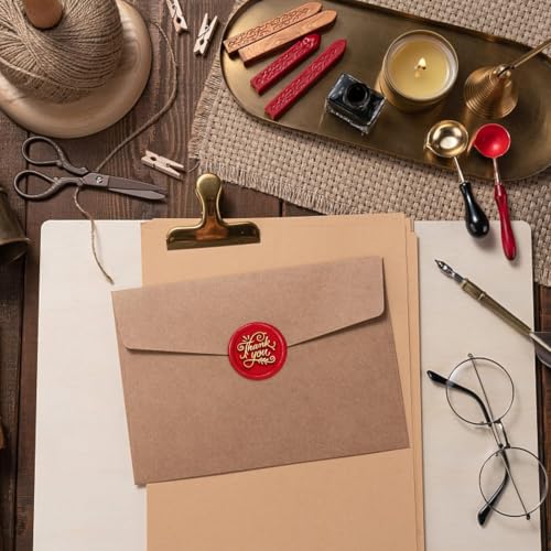 Image of Curated Cart 1 Wax Seal Stamp Kit Decorating Gift Cards Wedding Invitations Envelopes Letters Sealing (Thank You Stamp)