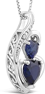 ブリリアント ハート(S) Lab Created Blue Sapphire Heart Necklace Diamond Accent in